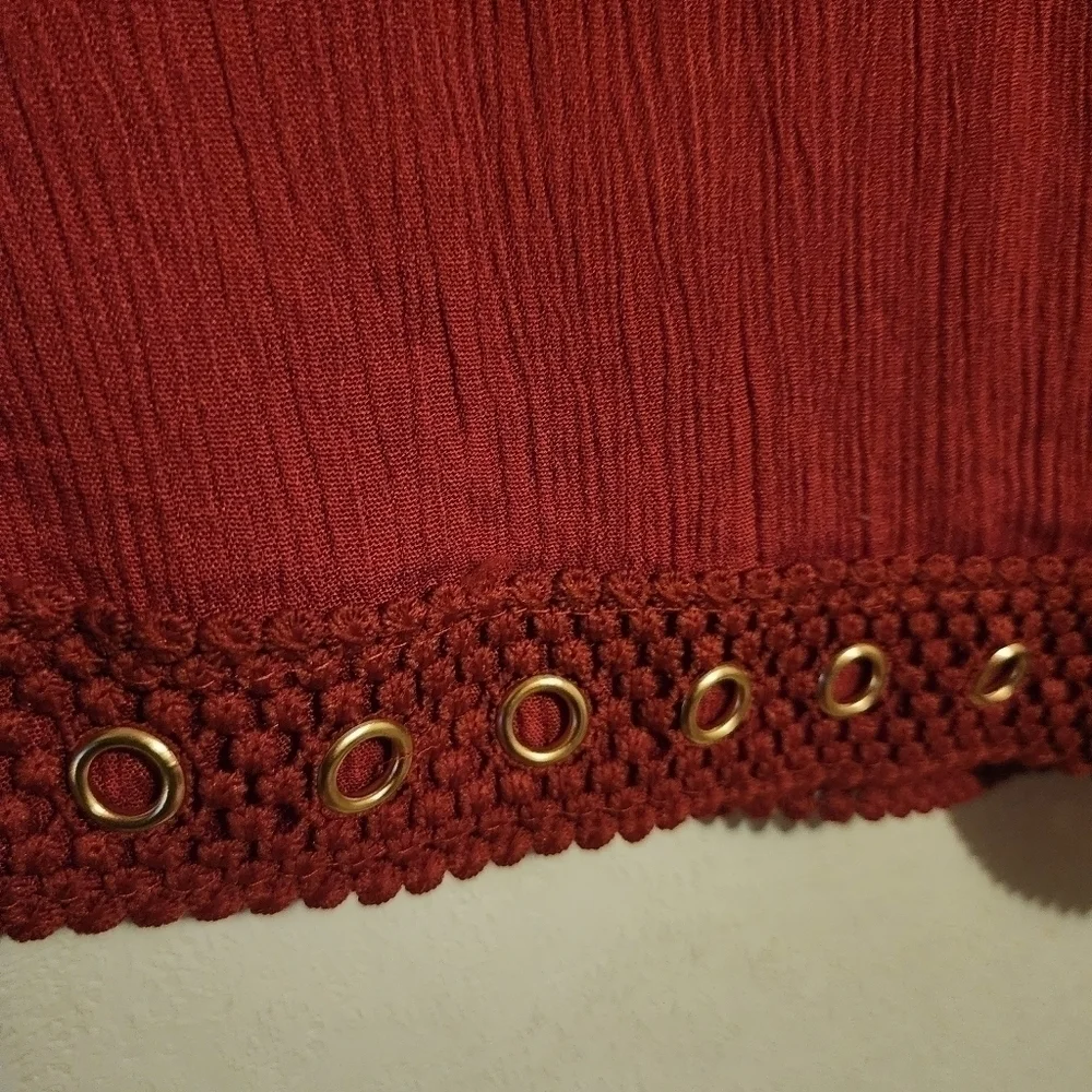 New Directions Wide Leg Boho Capris Gold Accents -Rust Size L NWT